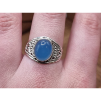 echt zilveren ring met Blauwe Chalcedoon